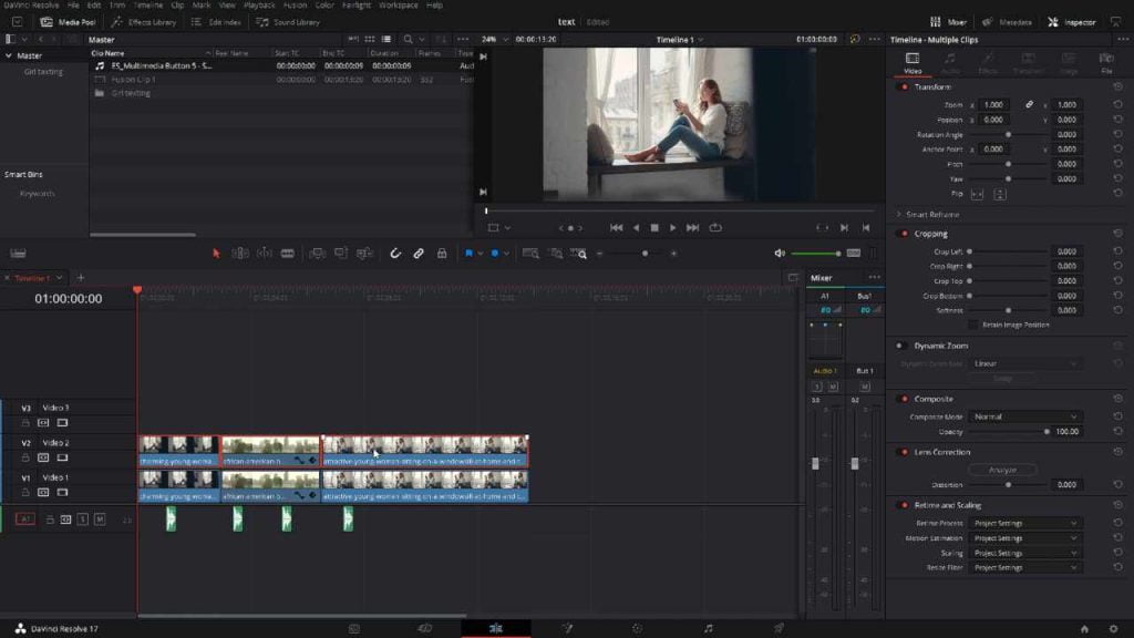 Copy video clips on timeline in DaVinci Resolve