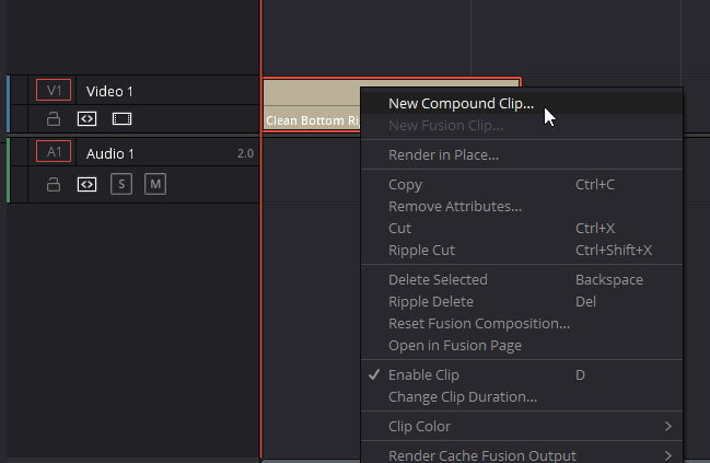 compound clip menu in davinci resolve