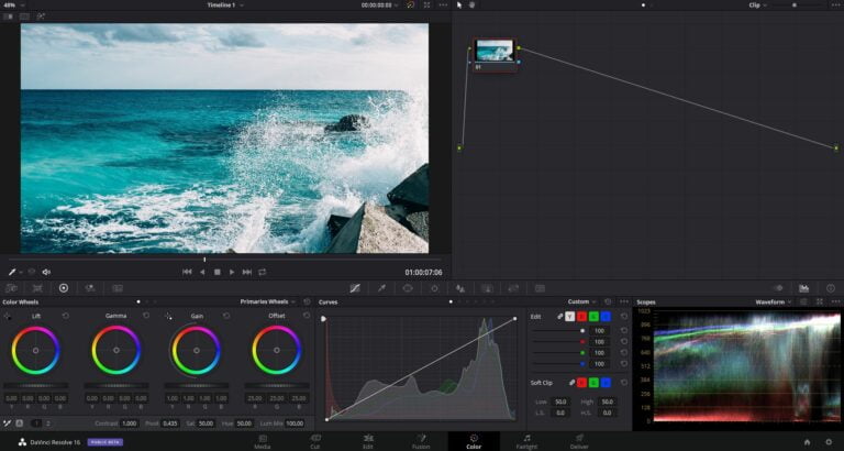 DaVinci 16 custom curves with histogram