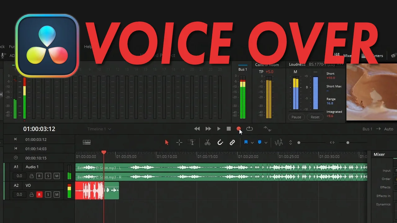 Recording voice over in davinci resolve