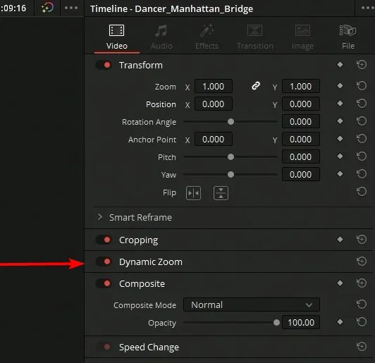 auto video zoom davinci resolve