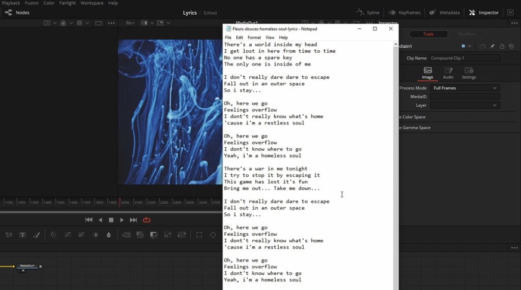 lyrics in notepade