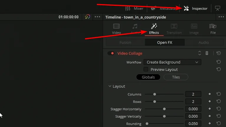 video collage in inspector