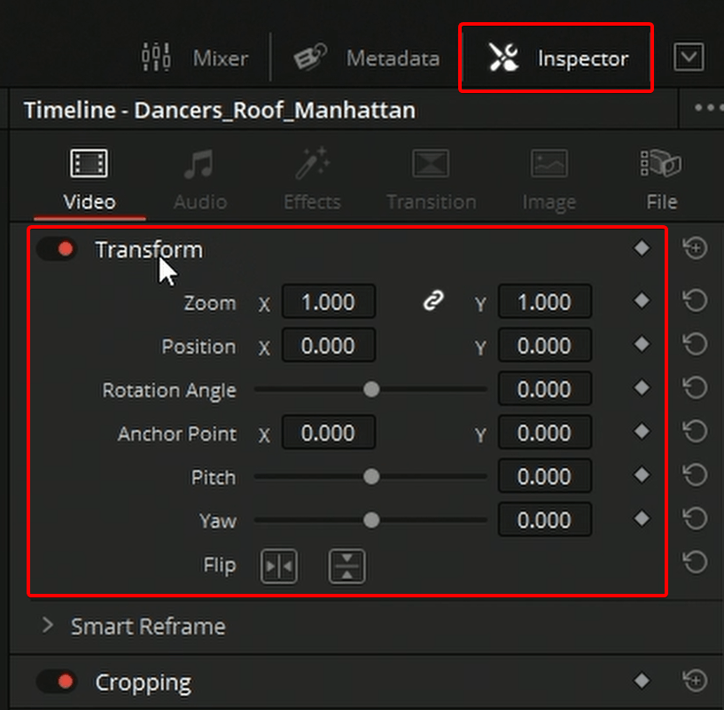 transform options in davinci resolve