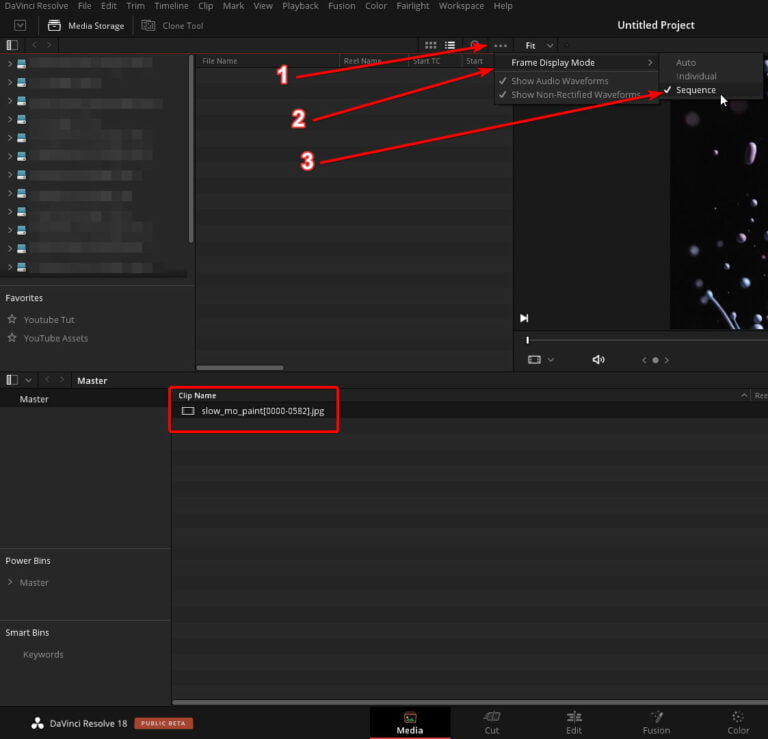 image sequence davinci resolve