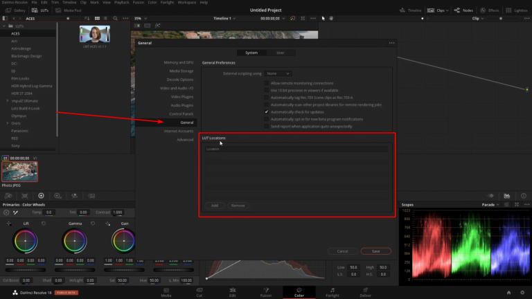 how to install lut davinci resolve