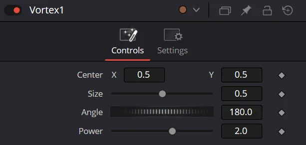 Vortex Node Controls Tab in the inspector