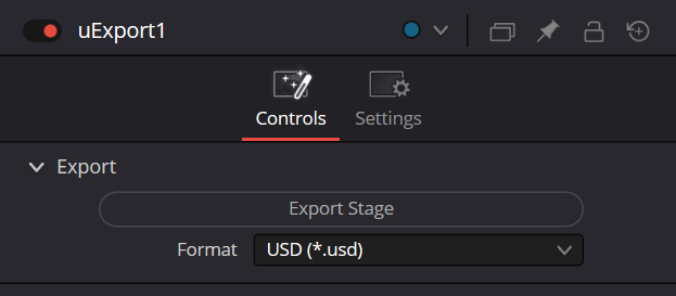 Controls in the inspector for uExport Node