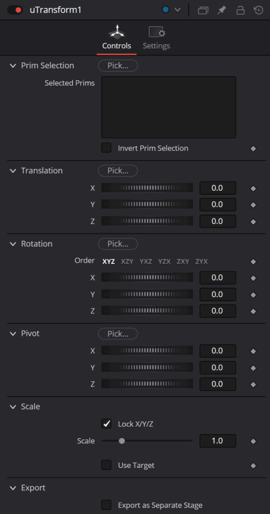 uTransform Node Controls