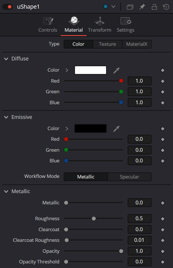 uShape Material Tab