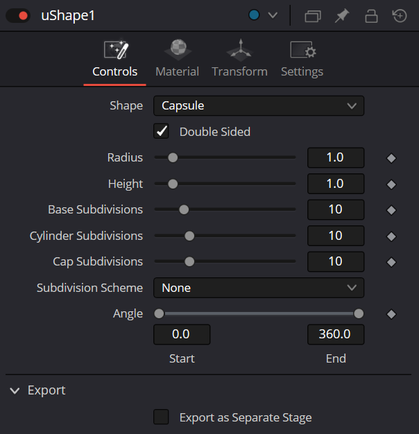 uShape Controls Tab
