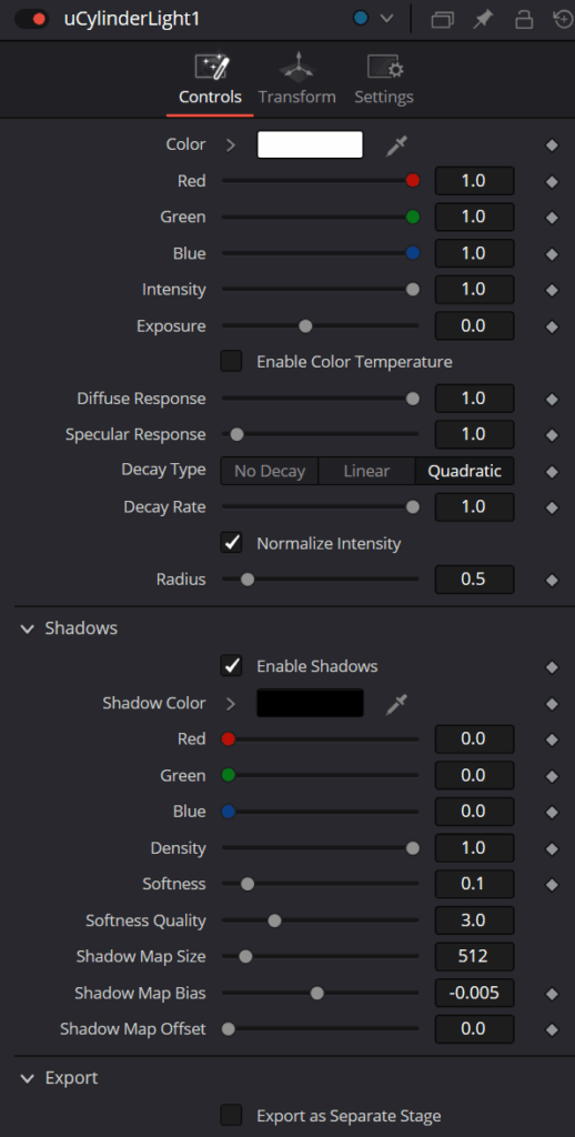 uCylinder Controls in Inspector