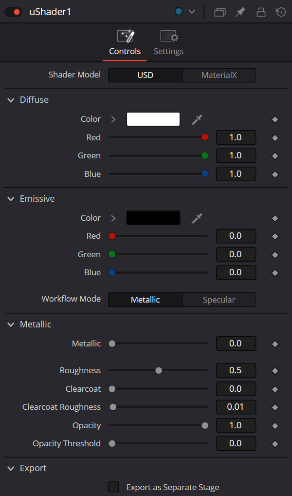 uShader Node Controls Tab